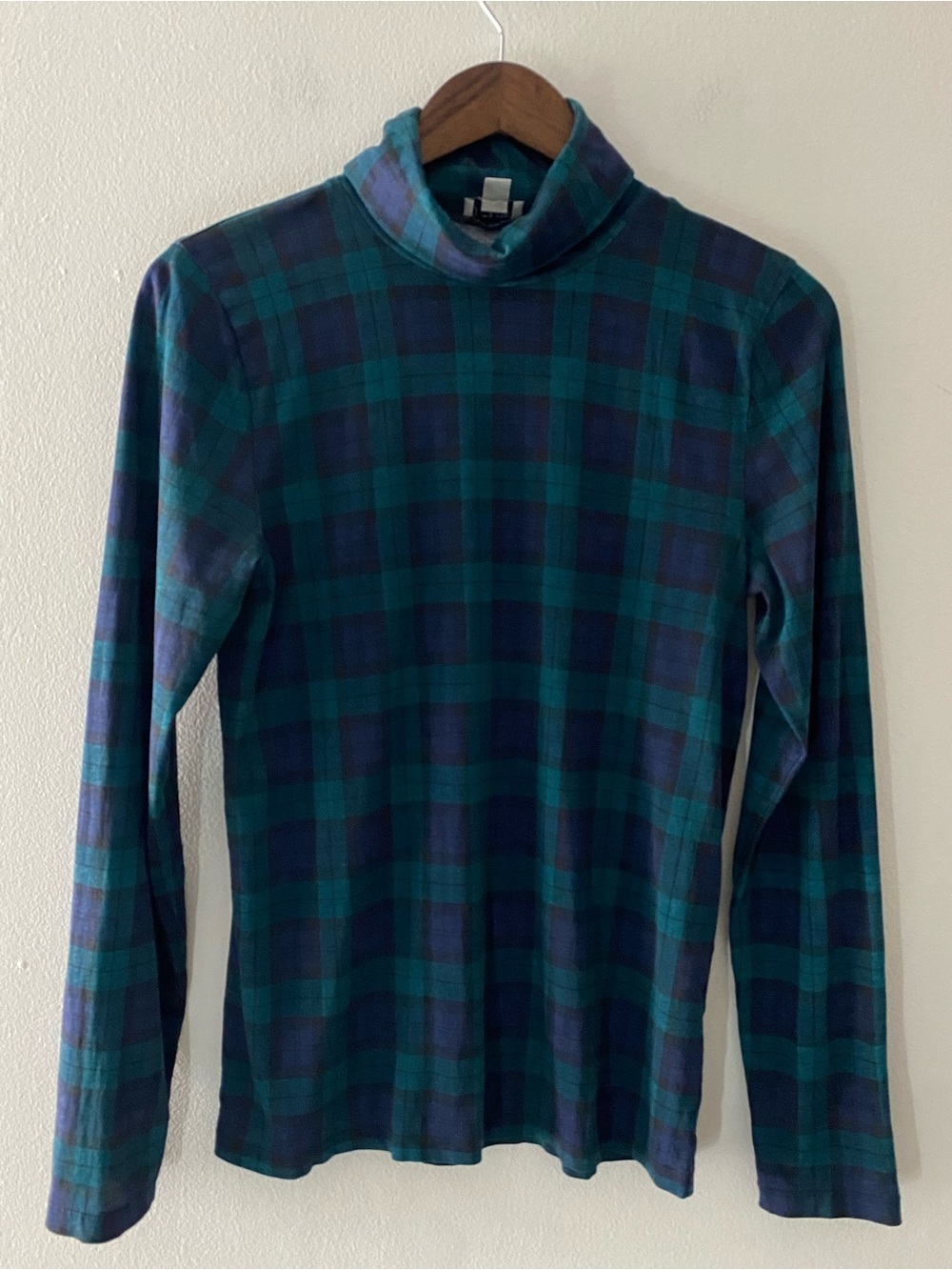 J. Crew Green and Blue Plaid Turtleneck Longsleeve Top 100% Cotton